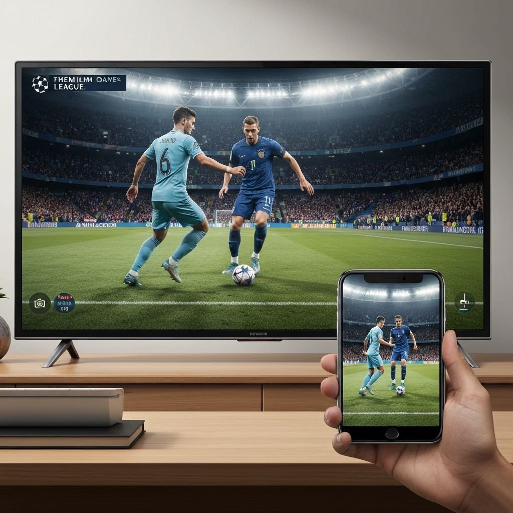 Live football match streaming in HD on laptop and mobile devices simultaneously